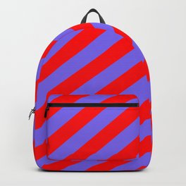 [ Thumbnail: Medium Slate Blue & Red Colored Lined Pattern Backpack ]