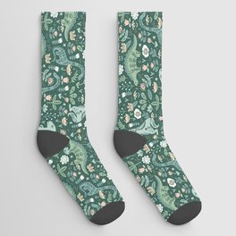 Folk Floral Dinosaur Socks