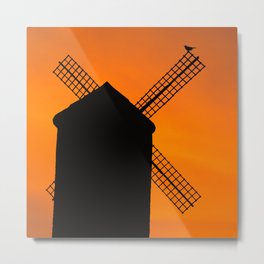 Spain Photography - Silhouette Of A Windmill Under The Orange Sky  Metal Print