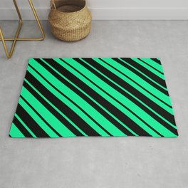 [ Thumbnail: Green and Black Colored Striped Pattern Rug ]
