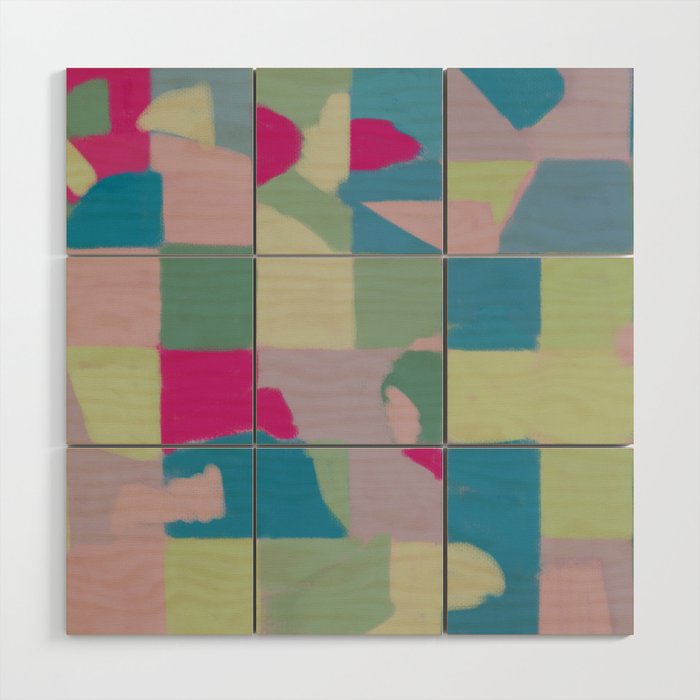 Green and blue pastel checked Wood Wall Art