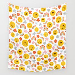 Rainbow Smiles Wall Tapestry
