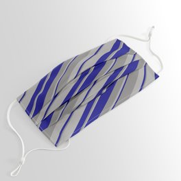 [ Thumbnail: Blue, Gray & Dark Gray Colored Stripes/Lines Pattern Face Mask ]