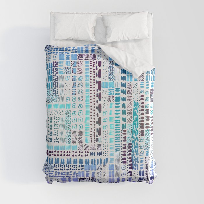 vibrant blue purple ink marks hand-drawn collection Duvet Cover