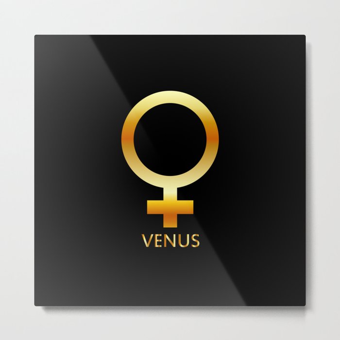 Zodiac and astrology symbol of the planet Venus in gold colors- astronomical icon Metal Print