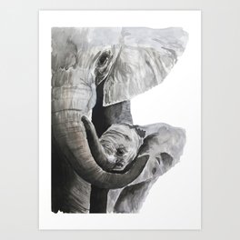 Elephant mom Art Print