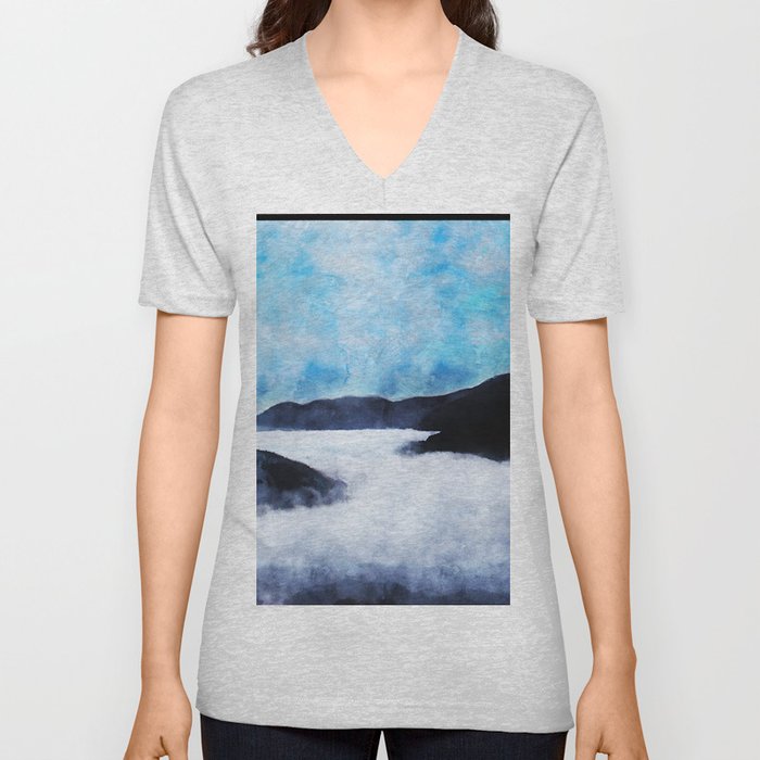 Photo of clouds and montain painting imitation V Neck T Shirt
