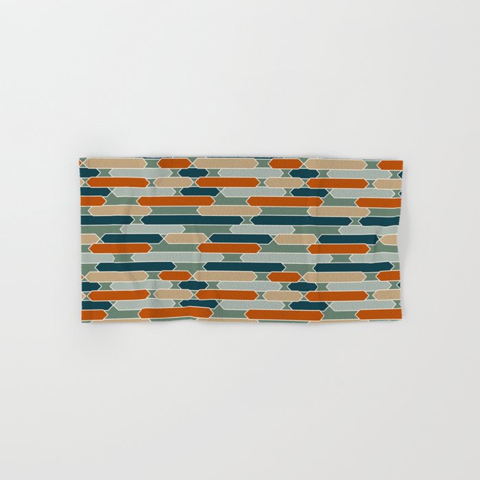 Modern Tabs in Dark Teal Burnt Orange Olive Hand Bath Towel by