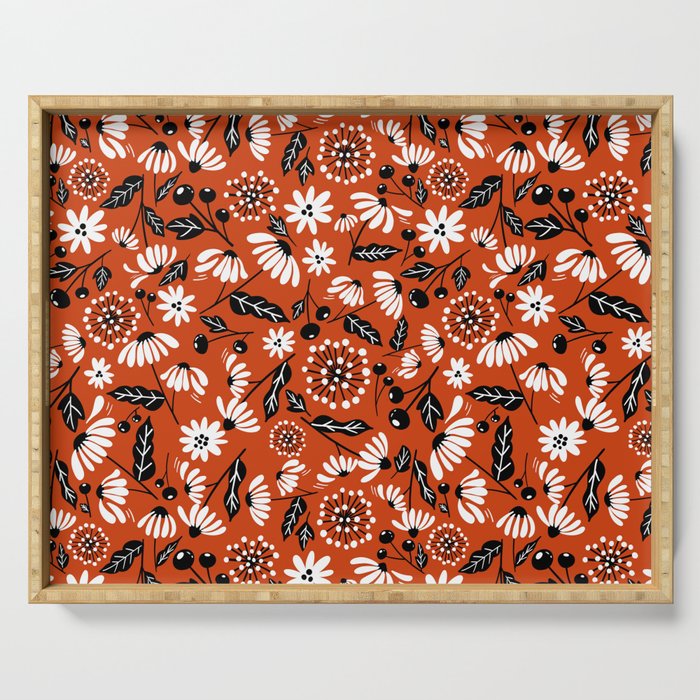 Red Orange Daisy Serving Tray