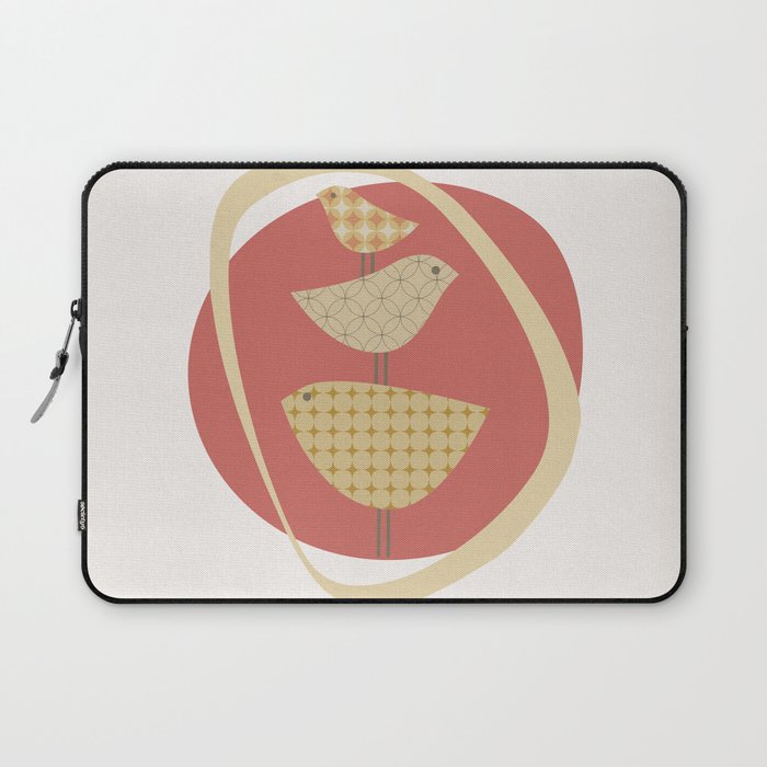 Mid Century Modern Inspired Birds with Patterns and Abstract Shapes Laptop Sleeve