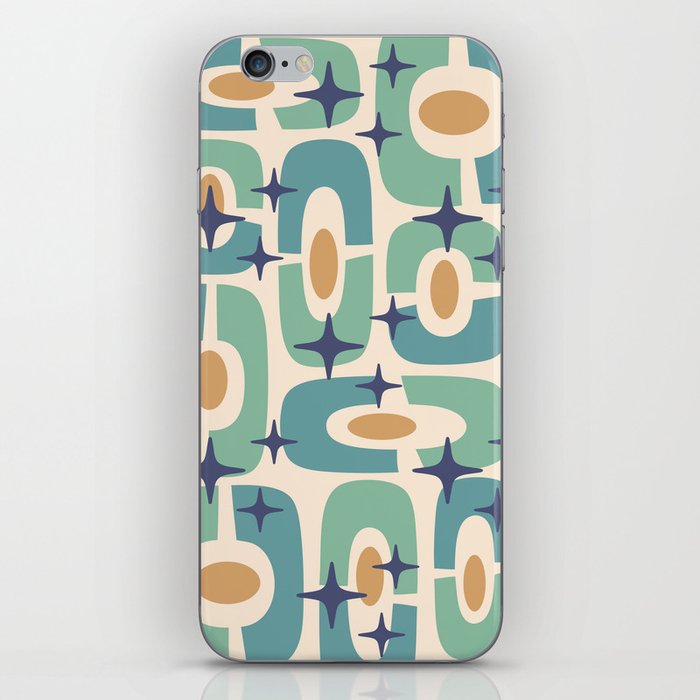 Mid Century Modern Atomic Age Decoration 348 Googie Blue Green Gold and Beige iPhone Skin