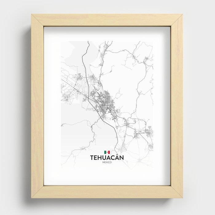 Tehuacan, Mexico - Light City Map Recessed Framed Print