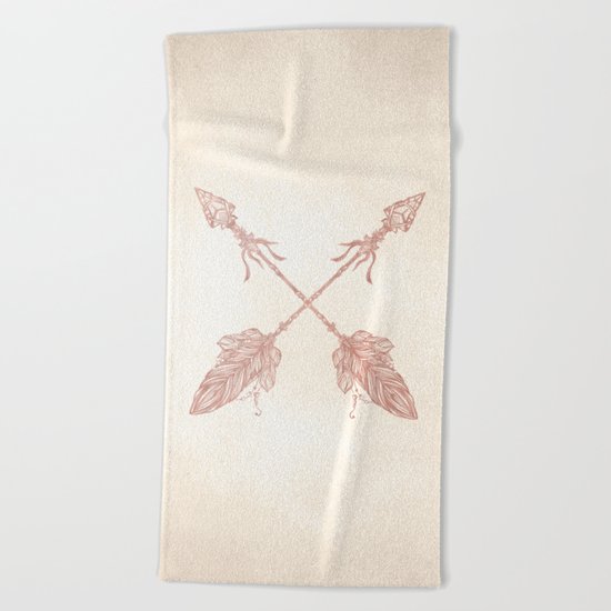 Tribal Arrows Rose Gold on Paper Beach Towel