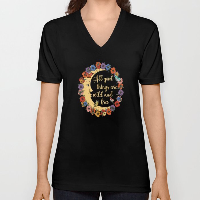 Hippie Flower Peace Love Happy Rainbow V Neck T Shirt by Cylo Arts