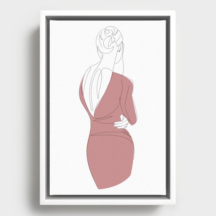 Minimal line art - woman in red dress Framed Canvas