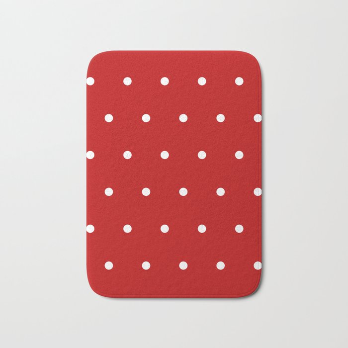 Red and White Polka Dots Pattern Bath Mat