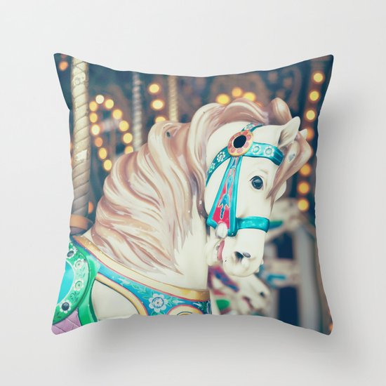 Blue Carousel Horse Throw Pillow