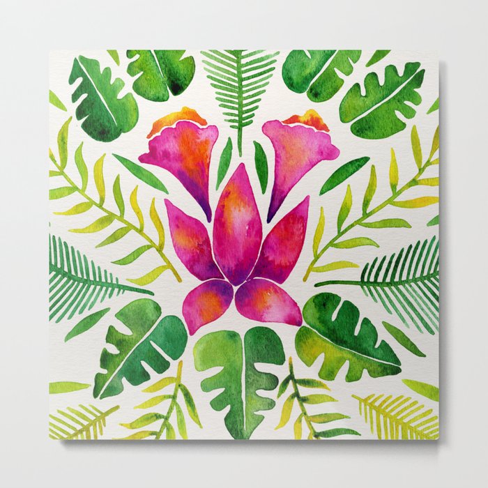 Tropical Symmetry – Pink & Green Metal Print