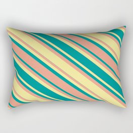 [ Thumbnail: Dark Salmon, Tan & Dark Cyan Colored Lined/Striped Pattern Rectangular Pillow ]