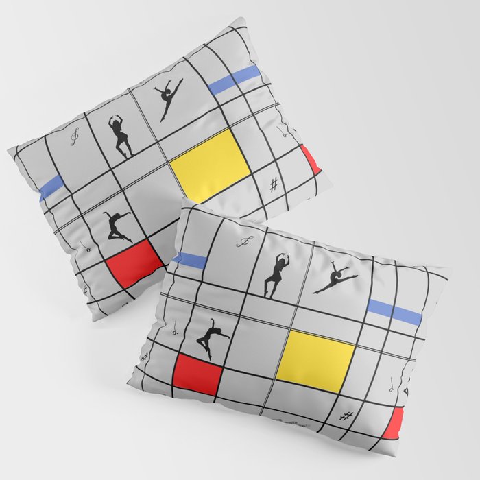 Dancing like Piet Mondrian - Composition with Red, Yellow, and Blue on the light grey background Pillow Sham