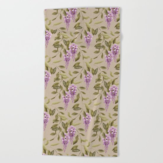 Seamless floral retro pattern background flowers ornament wallpaper textile Illustration glicinia Beach Towel