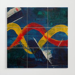 Blue Red Yellow Abstract Painting Wood Wall Art