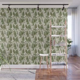 Bigfoot / Sasquatch Toile de Jouy in Forest Green Wall Mural
