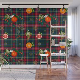 Festive,Christmas,plaid,citrus,tartan,gingham,mistletoe art Wall Mural