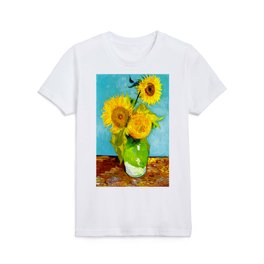 Vincent van Gogh (Dutch, 1853-1890) - Title: Three Sunflowers in a Vase (aka Lausanne Sunflowers) - Date: 1888 - Style: Post-Impressionism - Genre: Flower painting - Media: Oil on canvas - Digitally Enhanced Version (1600 dpi) - Kids T Shirt