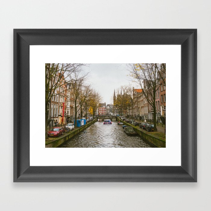Colorful Amsterdam Townhouses and Canal  Framed Art Print