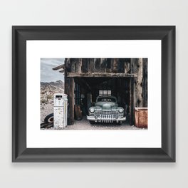 Old vintage car truck abandoned in the desert Framed Art Print