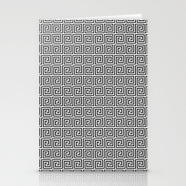 Large Black and White Greek Key Interlocking Repeating Square Pattern Stationery Cards