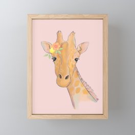 Giraffe in lemon floral  Framed Mini Art Print