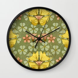 Vintage Art Nouveau Yellow Butterflies Floral Wall Clock
