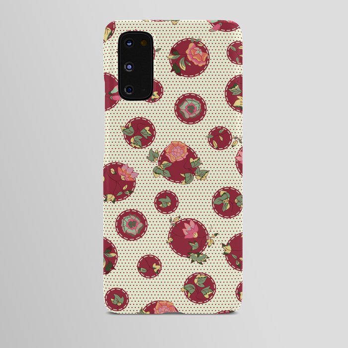 orange-pink-red flowers on dark red and cream  Android Case