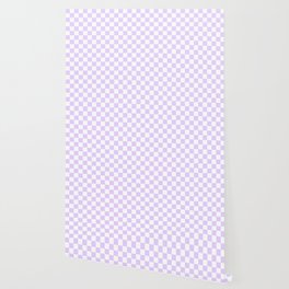Large Chalky Pale Lilac Pastel Color and White Checkerboard Wallpaper