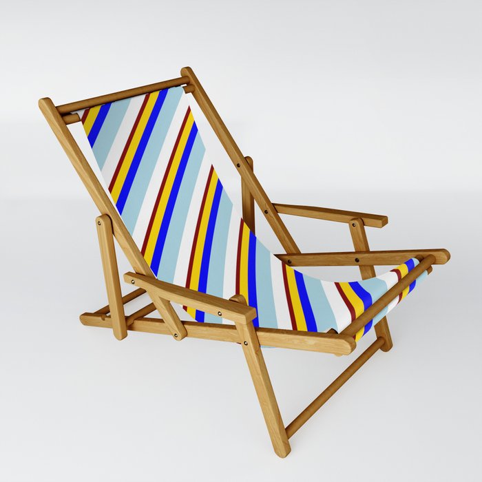 Eye-catching Yellow, Blue, Light Blue, White & Maroon Colored Lines Pattern Sling Chair