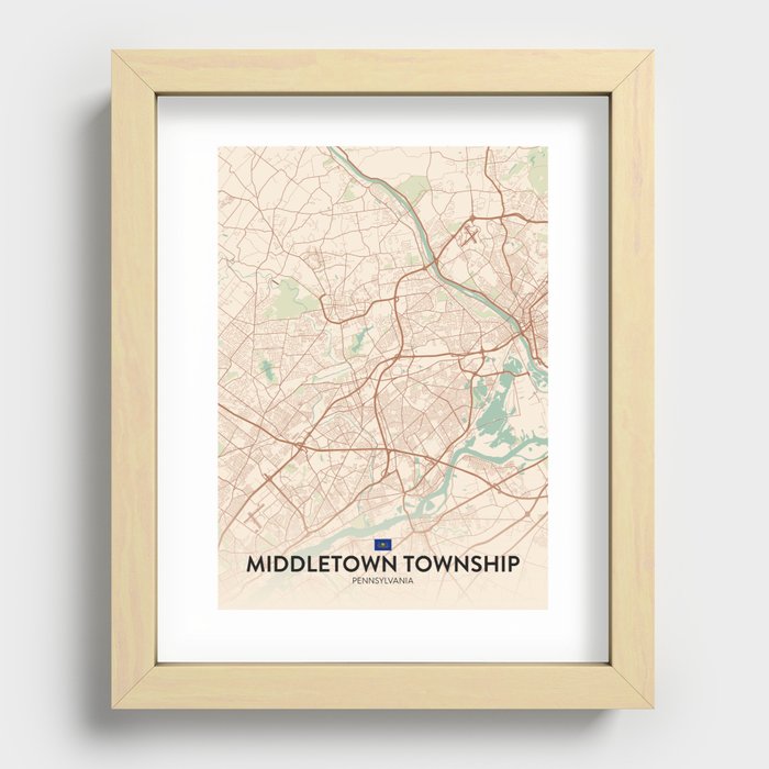 Middletown Township, Pennsylvania, United States - Vintage City Map Recessed Framed Print