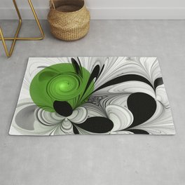 Abstract Black and White with Green Area & Throw Rug