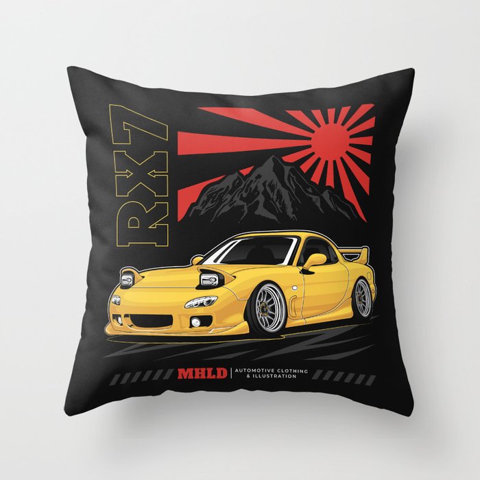 RX7 Automotive Sport Car Illustration Throw Pillow