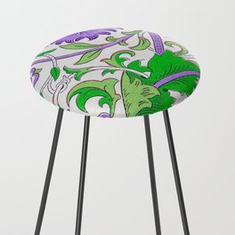 Modern William Morris Purple Green Floral Leaves Pattern  Counter Stool