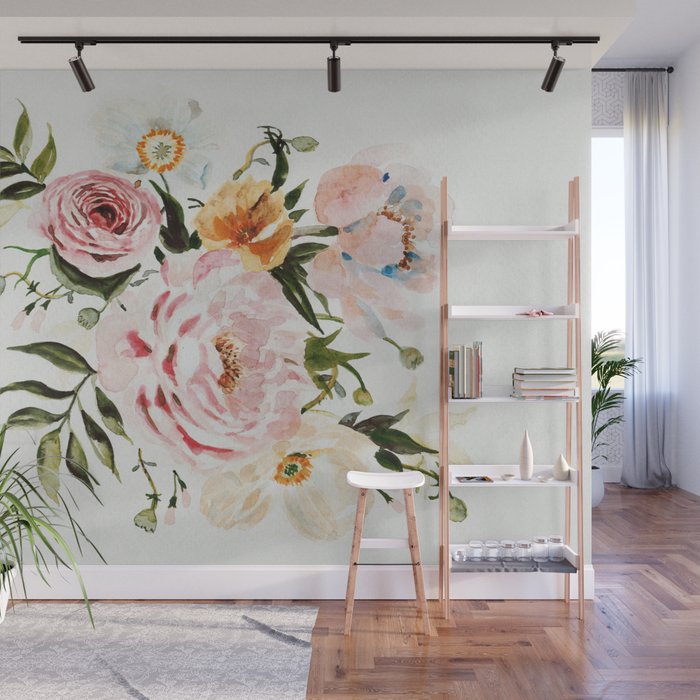 Loose Peonies & Poppies Floral Bouquet Wall Mural