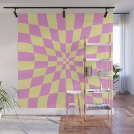 Distorted Groovy Strawberry Banana Gingham Wall Mural