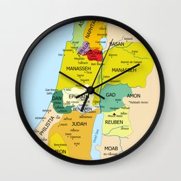 Map of Twelve Tribes of Israel from 1200 to 1050 According to Book of Joshua Wall Clock