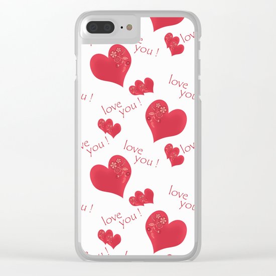 Abstract pattern with red hearts on a white background Clear iPhone Case