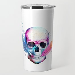 Colorful vibrant skull with feathers Travel Mug