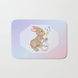 Brown Bunny and Basket Bath Mat | Children, Nature, Animal, Illustration 