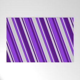 [ Thumbnail: Purple, Light Gray & Indigo Colored Stripes/Lines Pattern Welcome Mat ]
