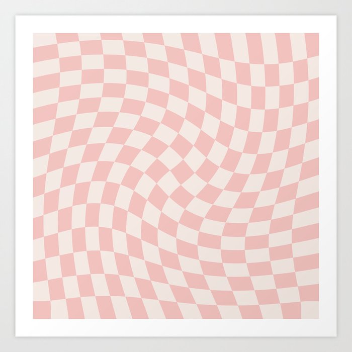 Pastel Pink Checkerboard Wavy Swirl Geometric Pattern Cute Art Print