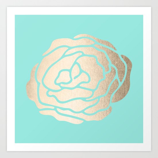 Rose in White Gold Sands on Tropical Sea Blue Art Print